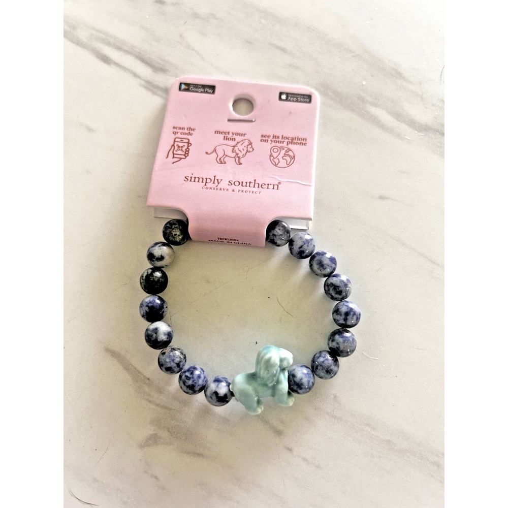 Simply Southern Conserve & Protect Tracking Lion Bracelet Blue Marbled Stones #5
